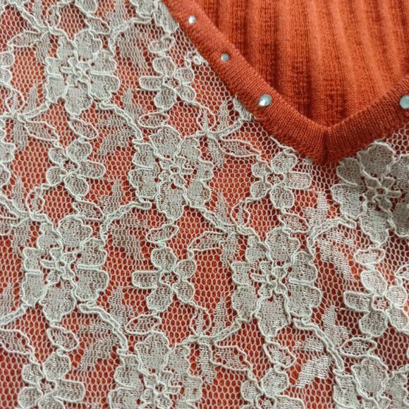 Lautréamont Knit Tank Top with Cream Lace Overlay – Size 2 (JP S) – Made in Japa - Picture 6 of 9